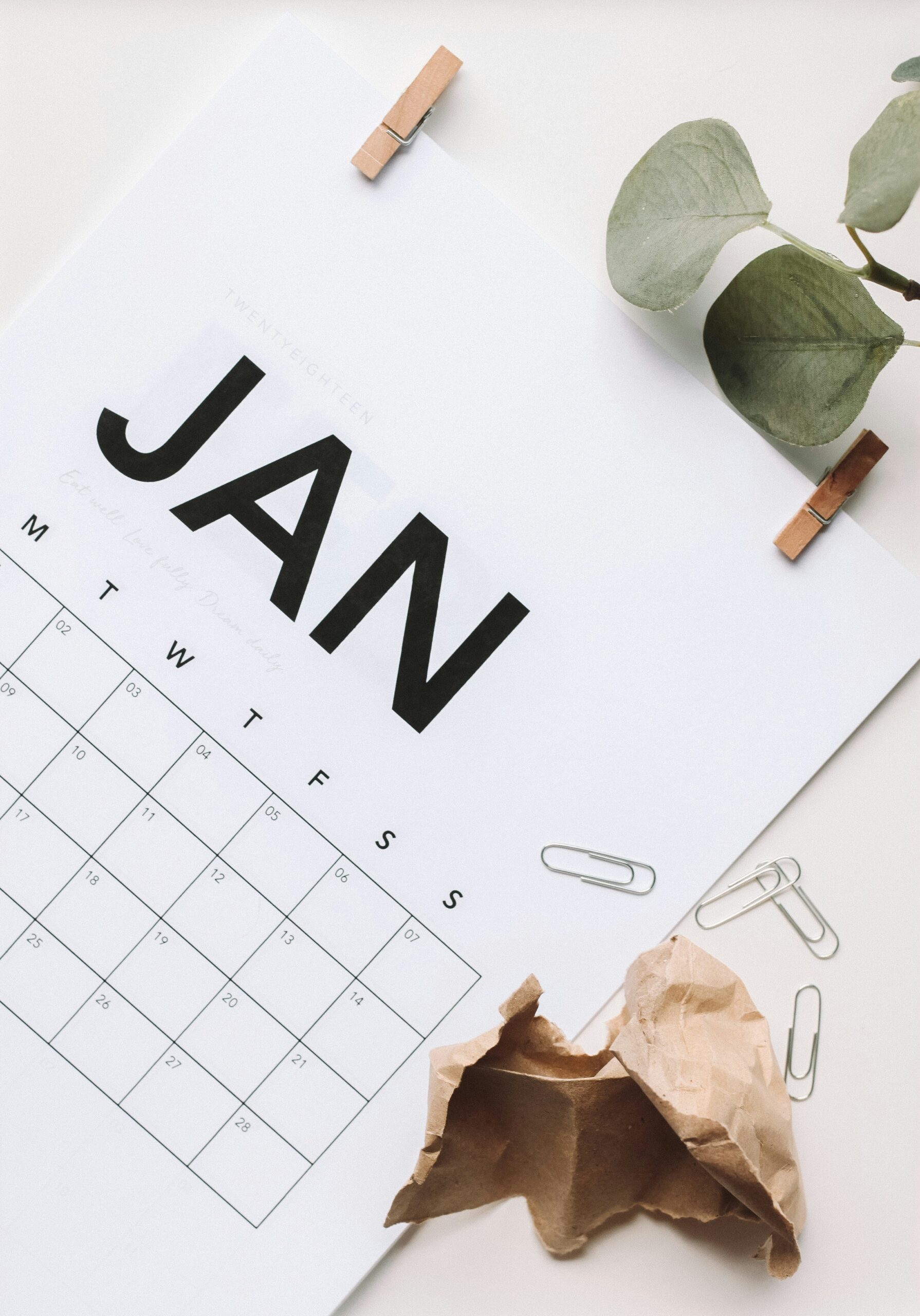 Calendar poster held up with washing pins